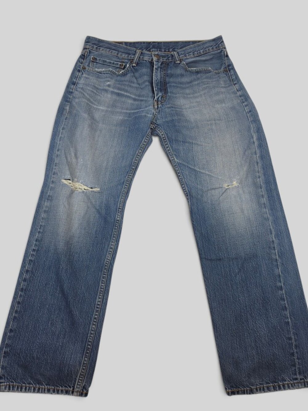 Levi's 505 Regular Fit Distressed Straight Leg Jeans Blue Denim W34 L28